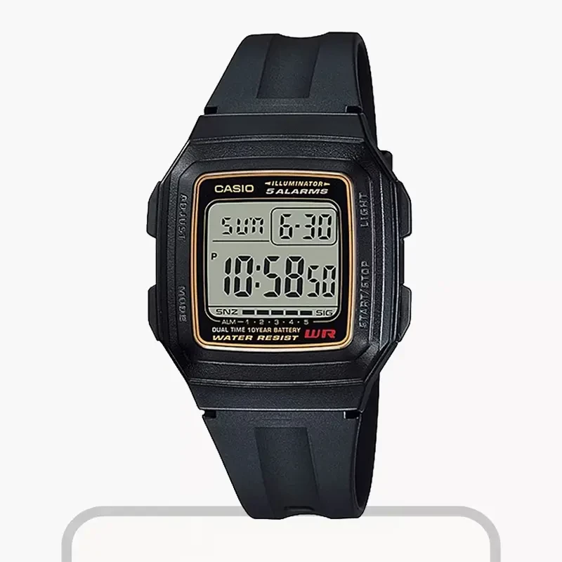 Casio Digital Grey Dial Black Resin Tang Men's Watch-  F-201WA-9ADF